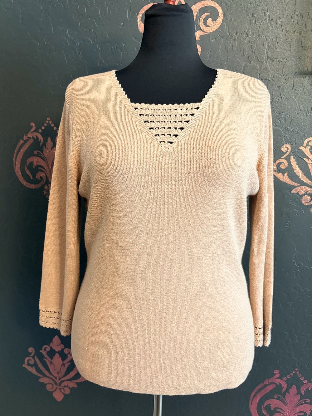Sag Harbor Beige V-Neck Knit Sweater